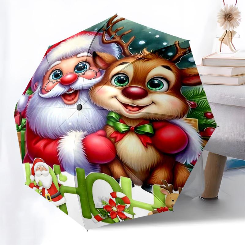 

1pc Christmas Santa Claus & Reindeer Design Automatic Opening Folding Umbrella with 8-Bone Iron Frame, Portable Outdoor for Fans, Travelers, Daily Use