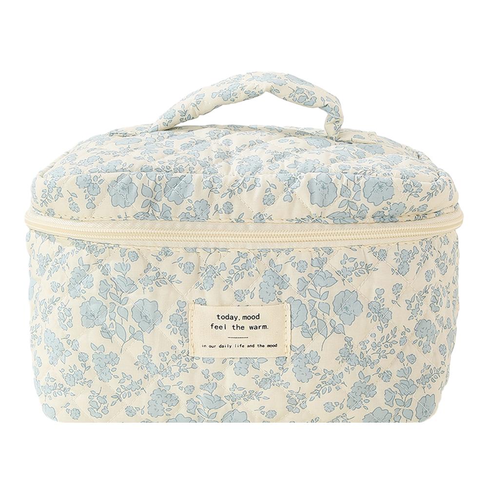 Quilted Makeup Bag Floral Cosmetic Bag Aesthetic Travel Toiletry Bag Large Capacity Simple Skincare Bag Corduroy for Women Girls