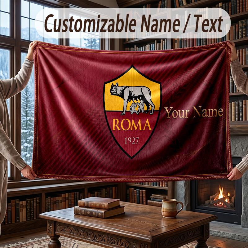 Custom Name Flannel Throw Blanket AS Roma FC Pattern Warm Home Decoration