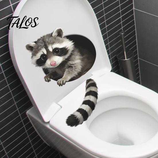Kreative 3D-Blickende Waschbär-Toilettenaufkleber, Selbstklebender Toilettensitz-Aufkleber, Wasserdichter PVC-Wassertank-Aufkleber, Abziehbar und Aufklebbar Waschbär-Abziehbilder für