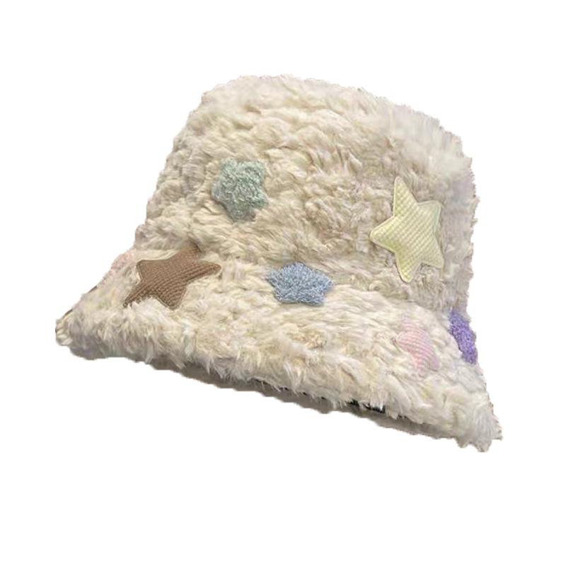 Stars Fisherman Fluffy Hat Autumn And Winter Sweet And Lovely Lamb Wool Warm Hat