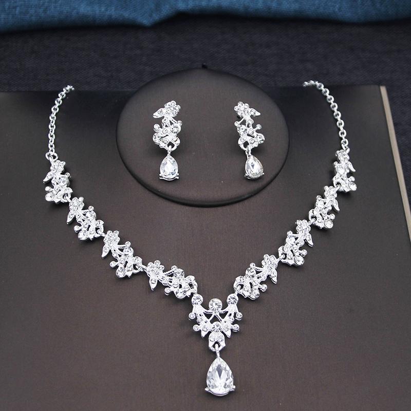 17 Colors Water Drop Purple Bridal Jewelry Sets for Women Party Prom Choker Necklace Earrings Bride Wedding Costume Accessories