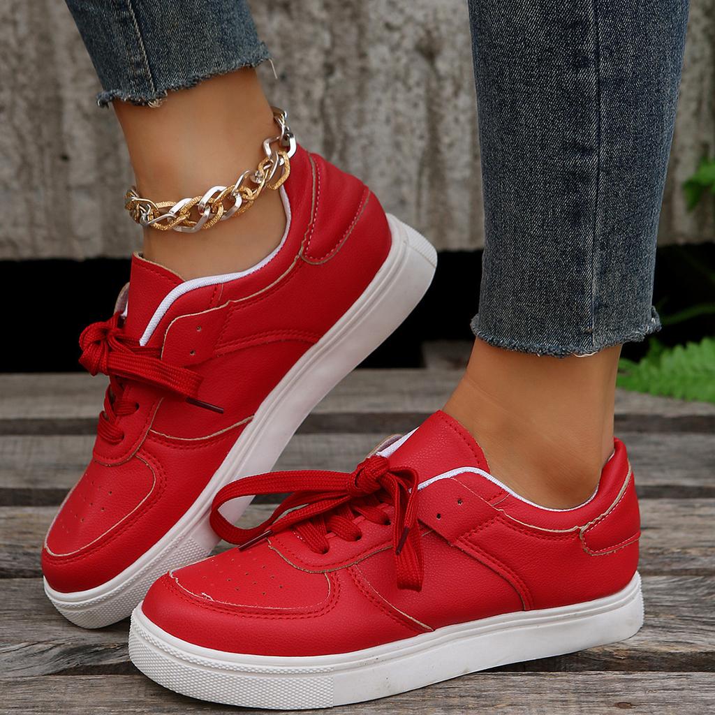 Large Size Solid Color Women's Shoes, New Casual Sports Single Shoes, Flat-bottomed Lace-up Single Shoes