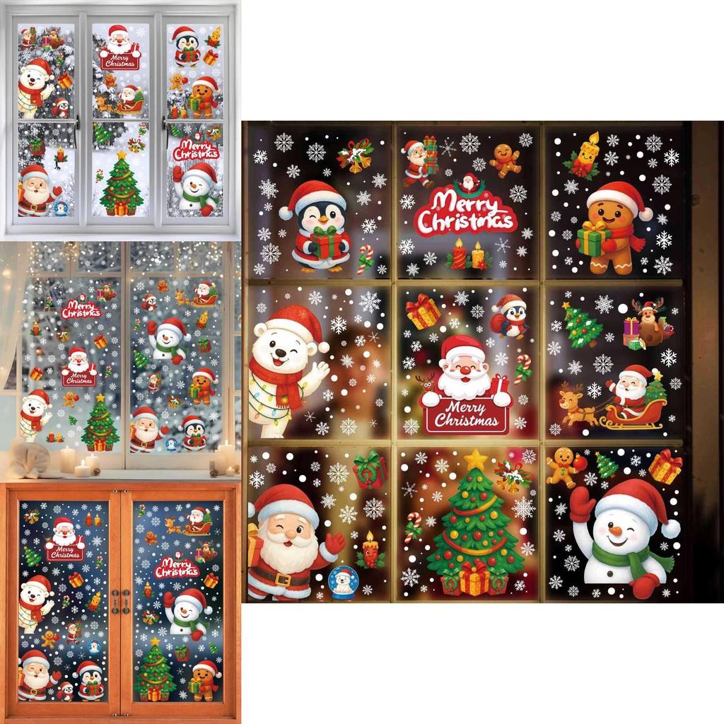 Weihnachts-Schneeflocken-Aufkleber PVC-Wandaufkleber mit Weihnachtsmann, Rentier, Schneemann für Feiertagsdekoration