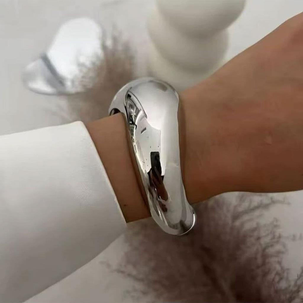 Exaggerated Punk Irregular Wide Cuff Spring Bangles for Women Vintage Gold Color Chunky Metal Bracelets Men Jewelry Gift