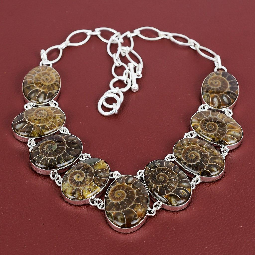 Ammonite Fossil Gemstone Necklace 925 Sterling Silver Necklace Handmade Jewelry Adjustable Chain Necklace Designer Necklace Gifts For Mother