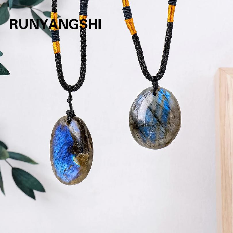 Natural Blue Labradorite Healing Crystal Pendant Necklace Gemstone Jewelry For Spiritual Balance Meditation