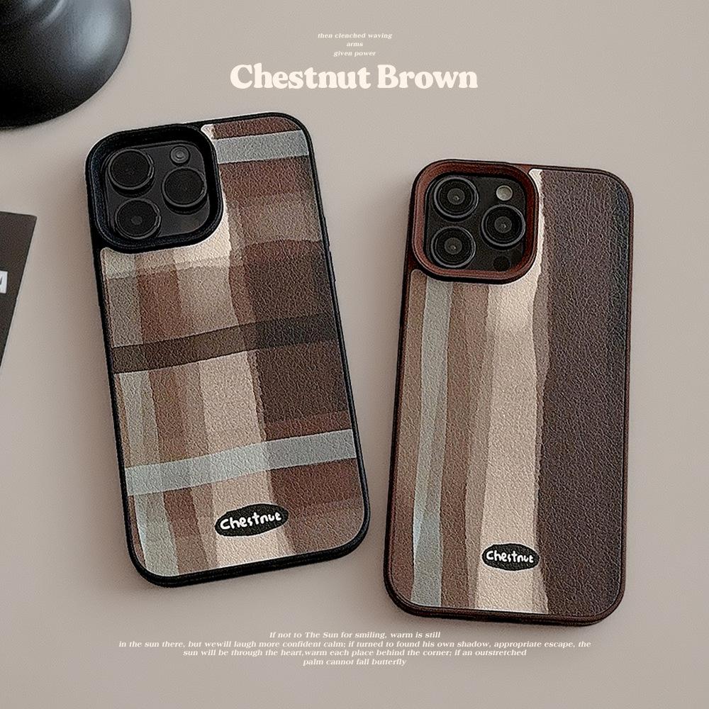 Medieval Style Ins Plaid for Apple 16 Mobile Phone Case 17pro Max Leather 15 for IPhone13 Maillard