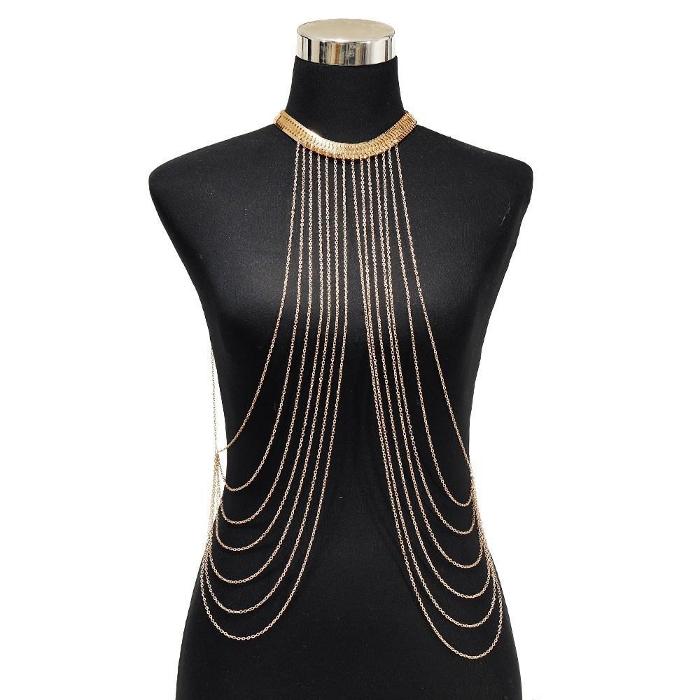 Cross-border Hot Selling Fashion Metal Plated Snake Chain Multi-layer Tassel Clothing Accessories Beach Sexy Body Chain