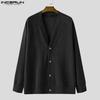 INCERUN Oversized Men V Neck Long Sleeve Buttons Loose Ribbed Knit Cardigan Tops