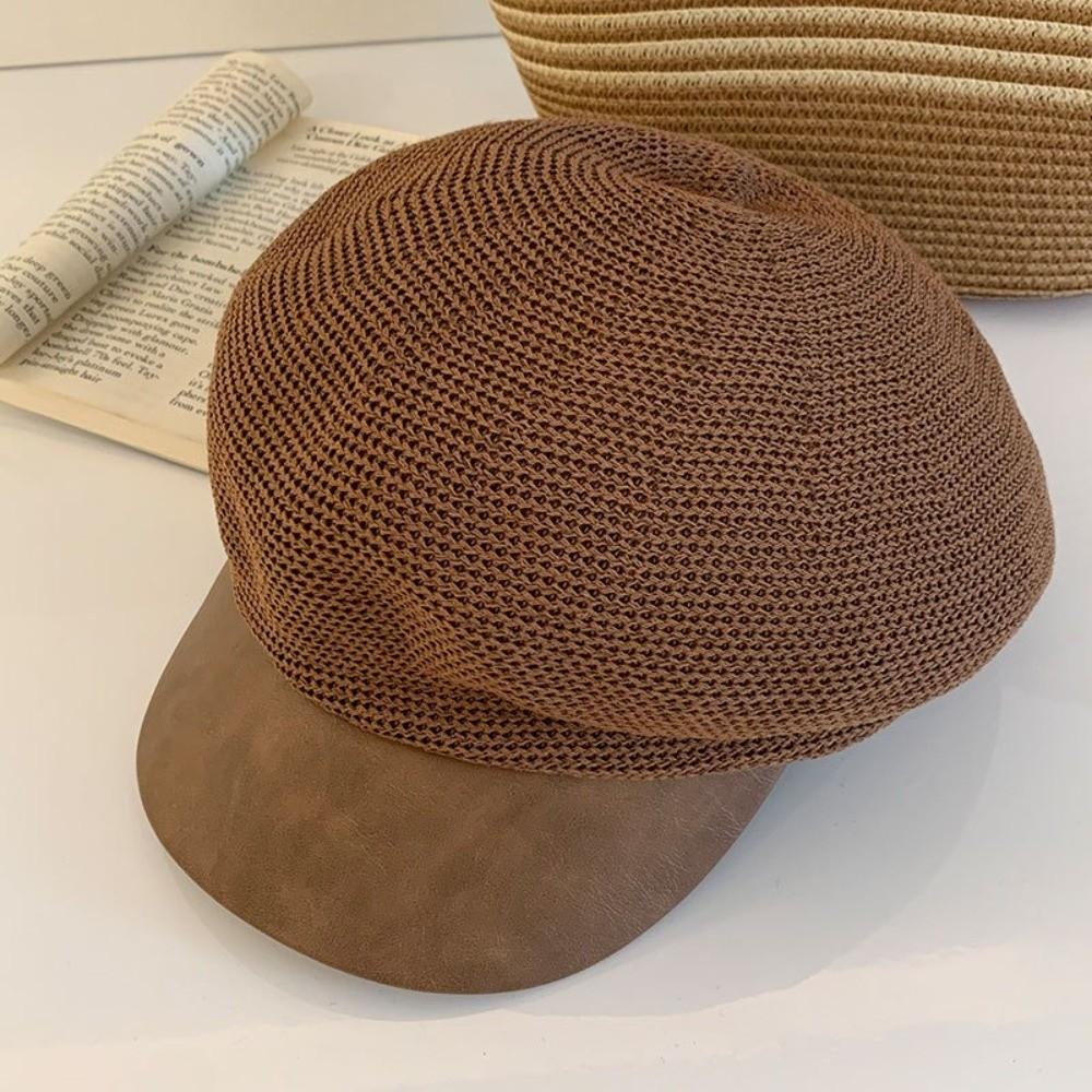 Korean Painter Berets Thin Beanie Cap Vintage Hollow Knitted Beret  Girls