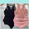 Elegant Womens Lace Sleeveless Bodysuit With Stretch Choker Detail And Sexy Appeal