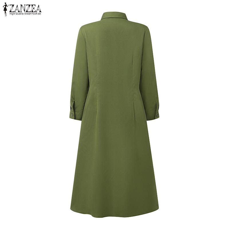ZANZEA Damen Klassischer Kragen Freizeit 3/4 Ärmel Faltenkleid