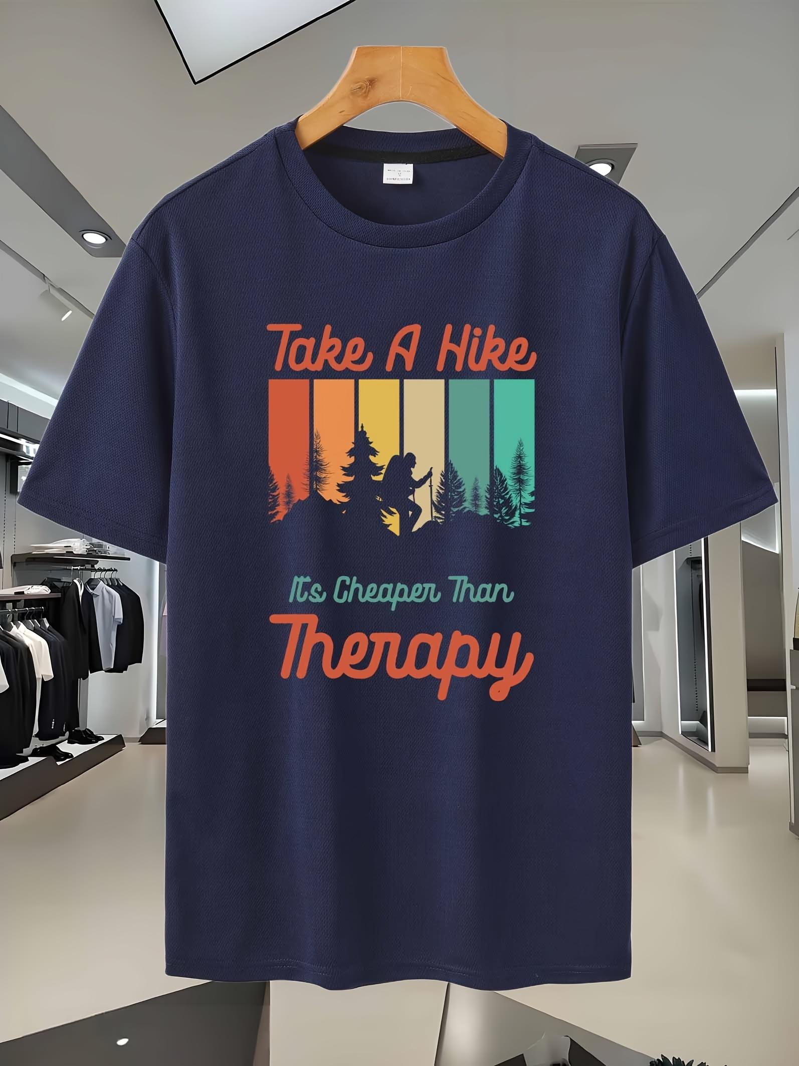 

Breathable Moisture-Wicking Mesh T-shirt with Nature-Inspired Graphic Print & Take A Hike Slogan - Navy Blue Casual Outdoor Activewear for Hiking S