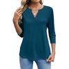 Women's Fashion Casual Solid Color V-neck Pullover Button Commuting Three-quarter Sleeve T-shirt Top