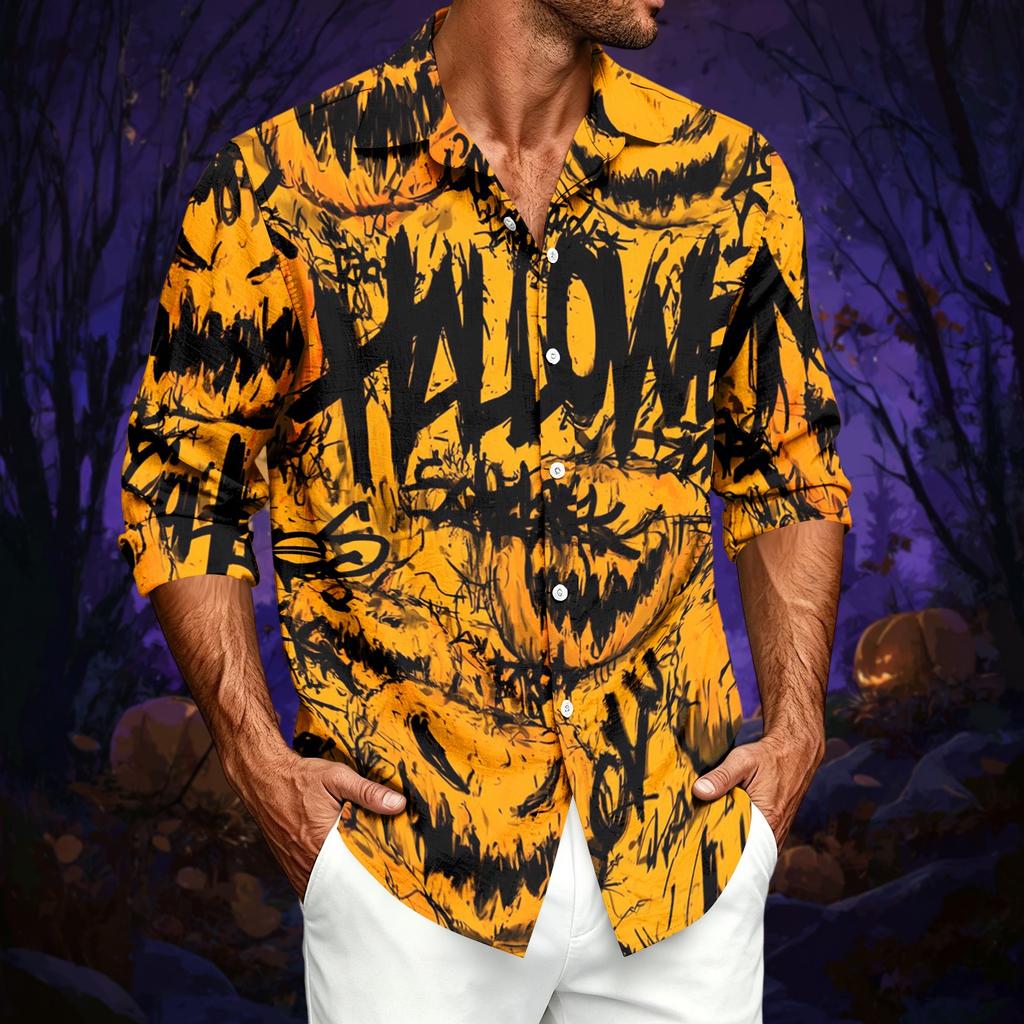 Herren Freizeit Langarmshirt mit Halloween-Print für Frühling und Herbst Tägliches Tragen