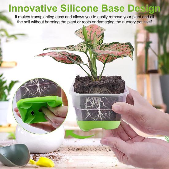 6/12Pcs Silicone Nursery Pot Clear Square Plant Pots with Drainage Holes Easy Transplant Plastic Reusable Flower Pot for Healthy Root Growth