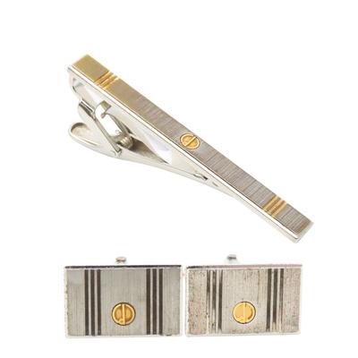 Used Tie Pin Cufflinks Set Plating Metal 17.1g Silver Gold Business