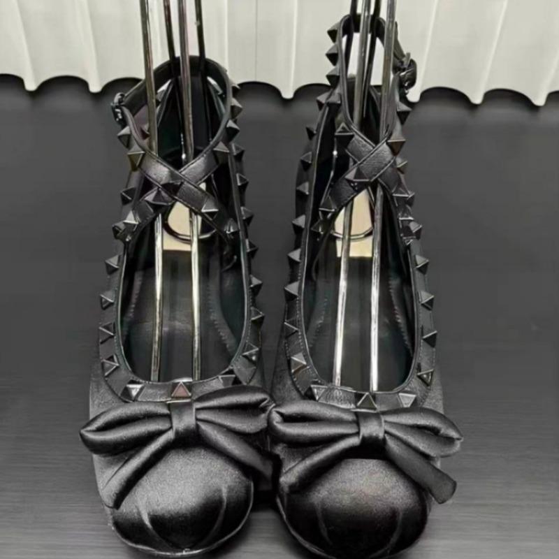 Fashion Spring Fashion Flat Satin Round Head Shallow Mouth Butterfly Knot Rivet Line with Soft Sole Non-slip Wear Shoes