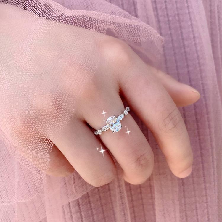 S925 Sterling Silver Color Ring for Women Natural Moissanite Gemstone Jewelry Anillos De Egg Shape Wedding Silver 925 Jewelry
