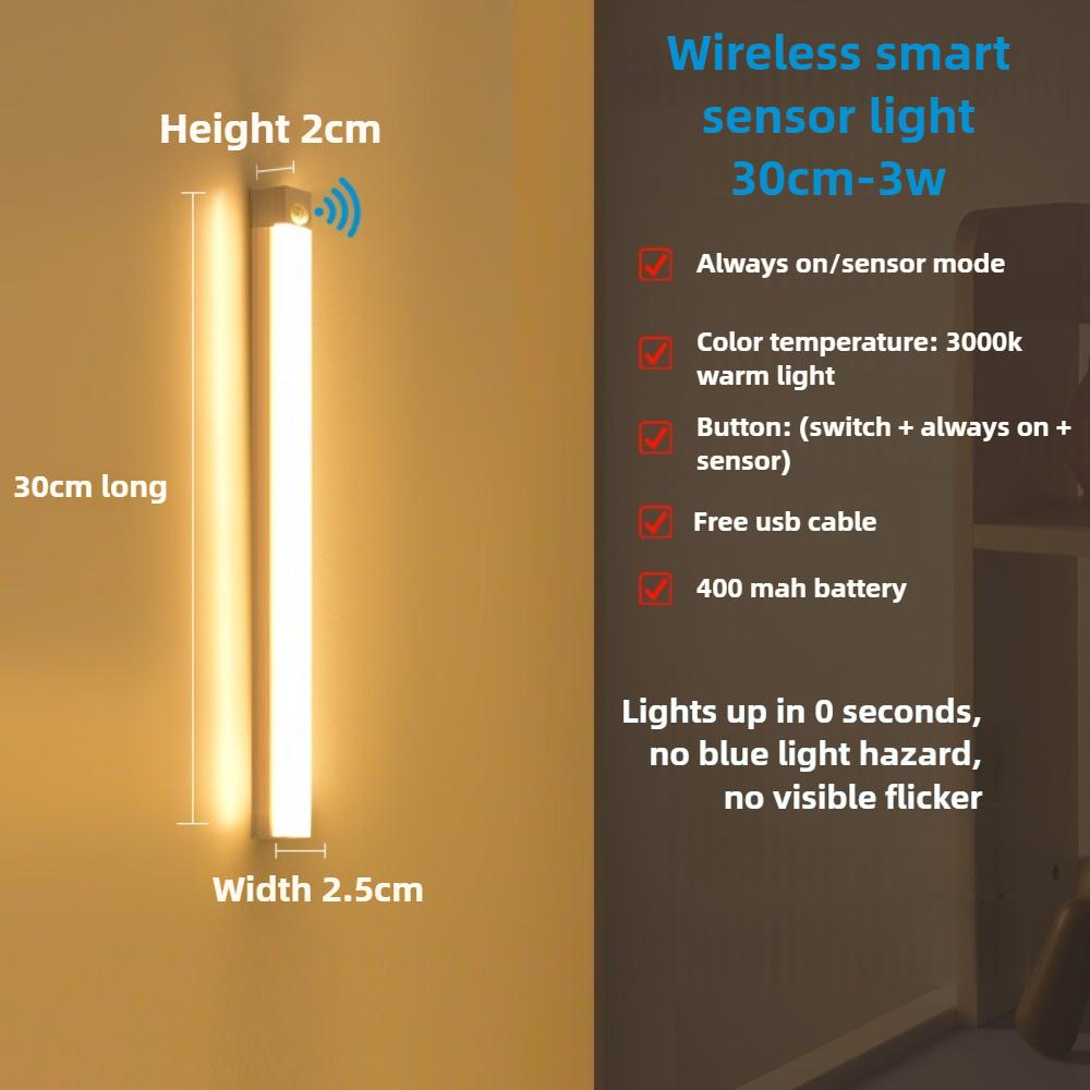 

30CM Rechargeable Motion Sensor LED Bar Light Induction Night Light Portable Cordless Magnetic Cabinet Lamp for Kitchen Bedside 10CM