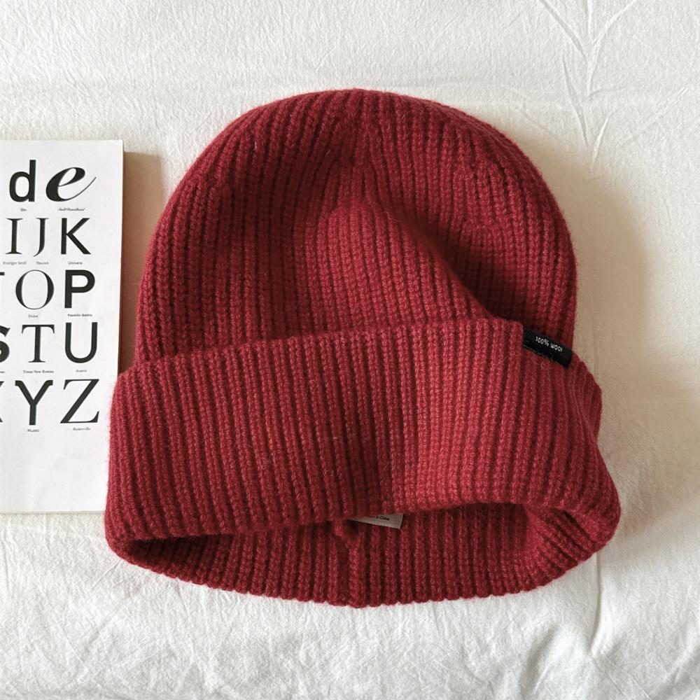 European and American Wool Hats In Autumn and Winter Solid Color Simple Men's Warm Plus Velvet Thickened Outdoor Sports Knit Hat