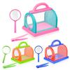 1 Set Critter Viewer Box with Tweezers Magnifying Glass Portable Handle Mesh Kids Outdoor Nature Exploration Small Animal Catcher Observation
