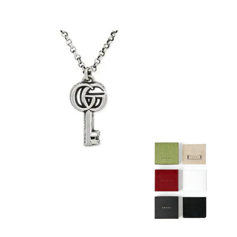 Gucci GG Marmont Double G Schlüsselanhänger Vintage-Finish Glänzend 925er Silber Halskette Herren Halskette 627757-J8400-0701