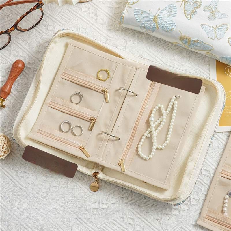 Luxury Jewelry Organizer Book Case Zipper Travel Velvet Storage Bag for Rings Earrings Necklaces