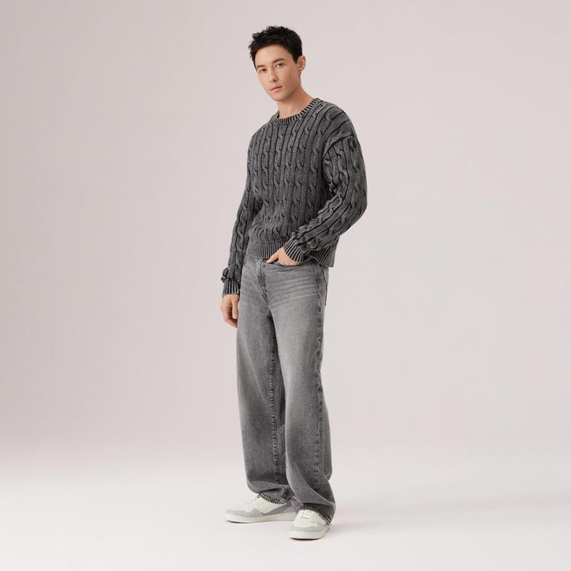 Levis 3D Gedrehter Blume Bequem Hautfreundlich Einfach Einfarbige Vielseitig Fauler Stil Strickpullover Unisex Pullover 0058W-0002