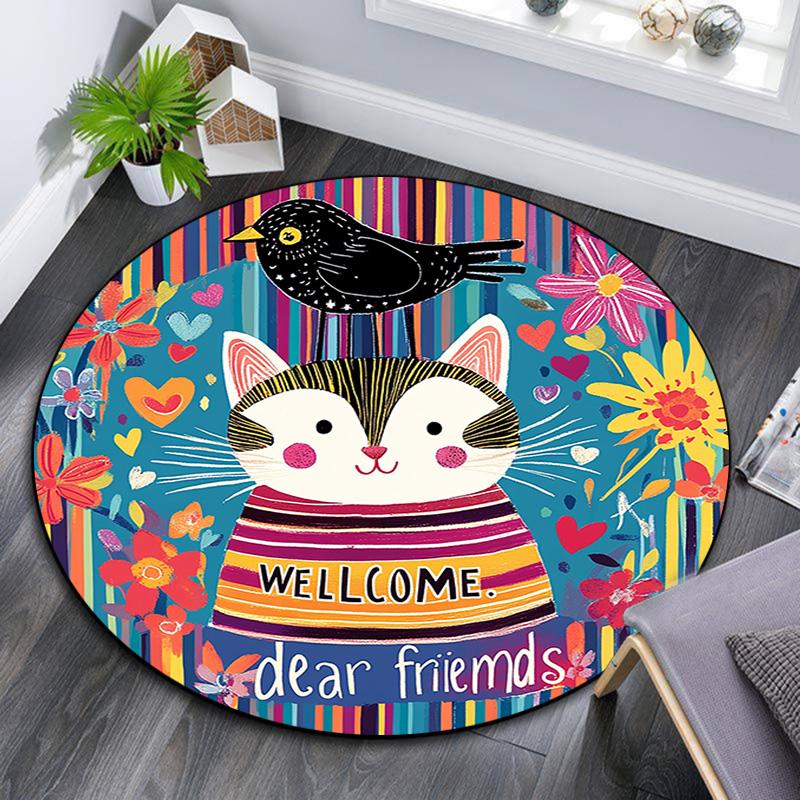 

Cat Round Area Rug,Carpet Rug for Living Room Bedroom Sofa Playroom Decor,Non-slip Floor Mat 80cmx80cm