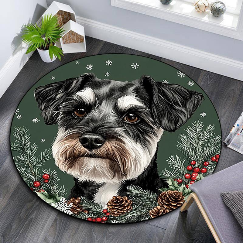 Tappeto Rotondo Cane Schnauzer, Tappeto per Soggiorno Camera da Letto Divano Stanza dei Giochi Decorazione, Tappetino Antiscivolo