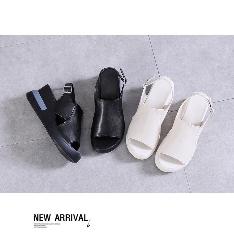 2023 Women's Summer Soft Leather Peep-Toe Wedge Sandals with Thick Soles