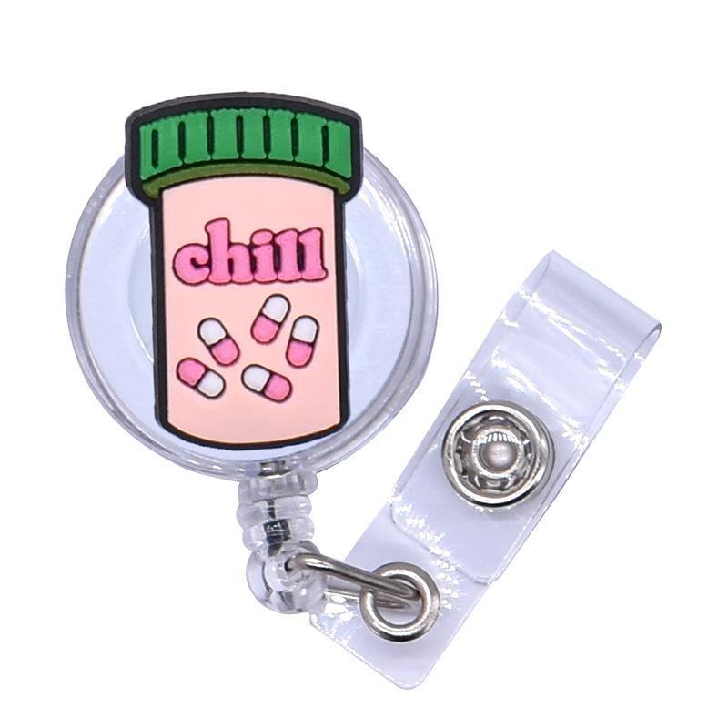 Fivela retrátil médica dos desenhos animados médico enfermeira licença de trabalho cordão criativo fácil de puxar fivela certificado marca nome