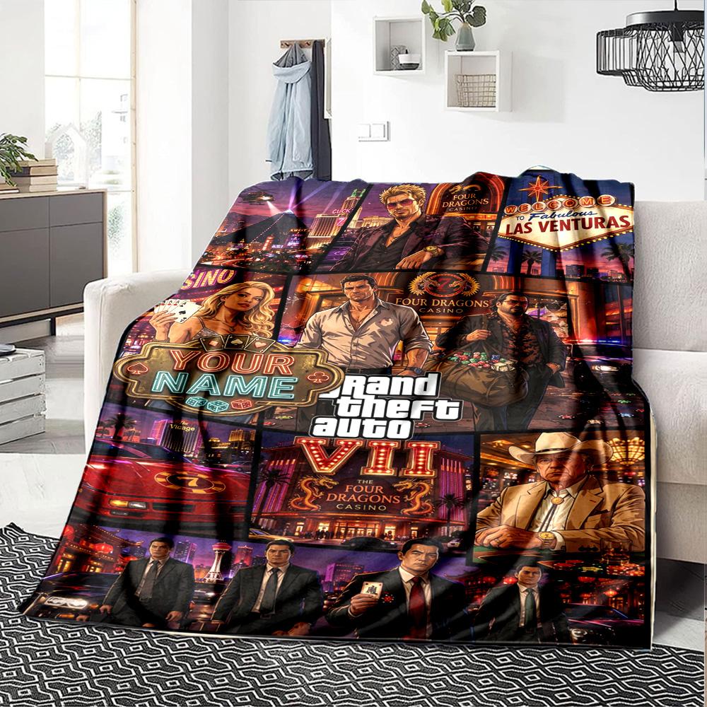 Grand Theft Auto Personalized Name Blanket Gift Personalized Blanket Comfortable Throw For Couch Chair Bedding Livingroom All-Season Use