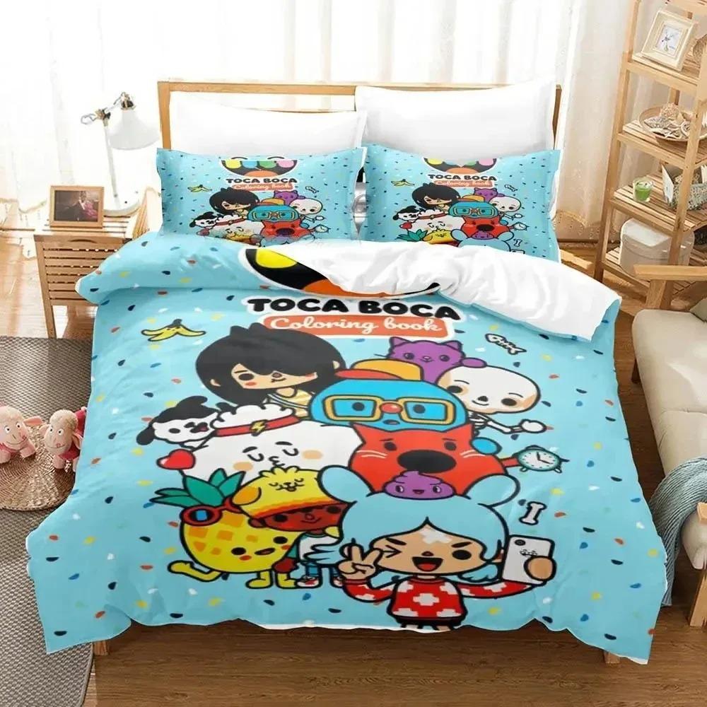 Jogo de desenho animado Toca Life World Conjunto de cama Capa de edredom Conjunto de cama Capa de edredom Fronha Edredom King Queen Size Meninos Adultos