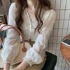 Women's V-Neck Lace Chiffon Blouse - Korean Dongdaemun Design for 2025 Spring/Autumn