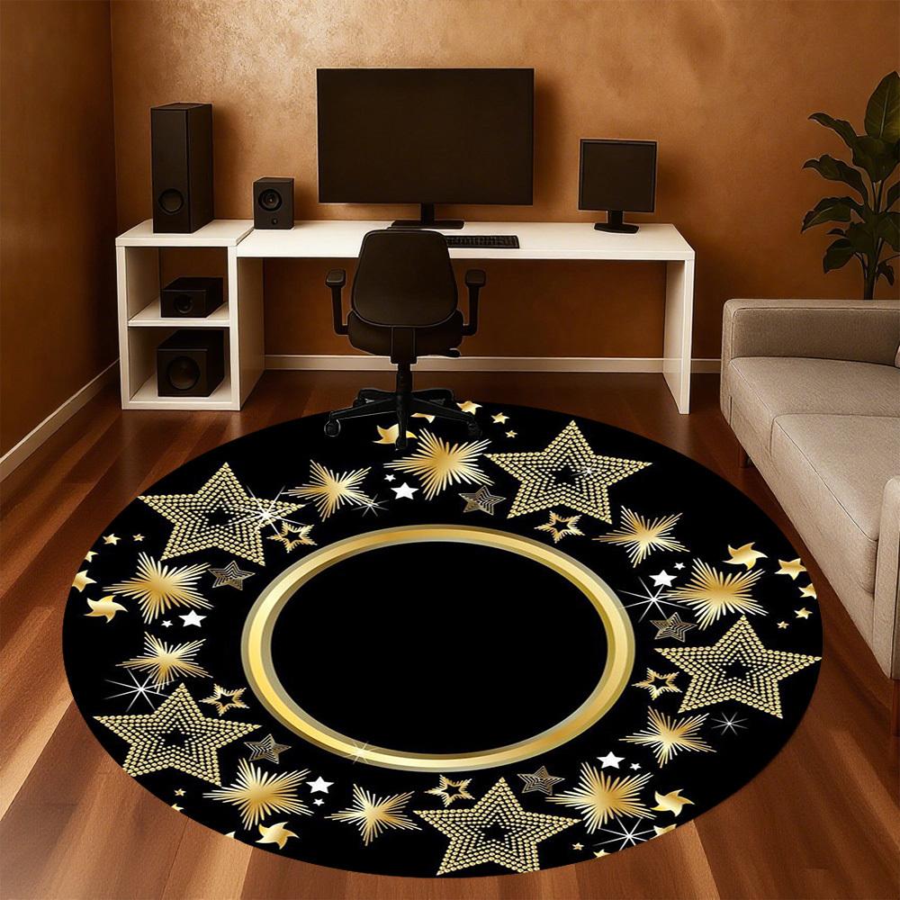 1PC star gold Office Round Area Rug, Under Office Chairs Bedroom Living Room Home Decor,Carpet for Office, -1110258