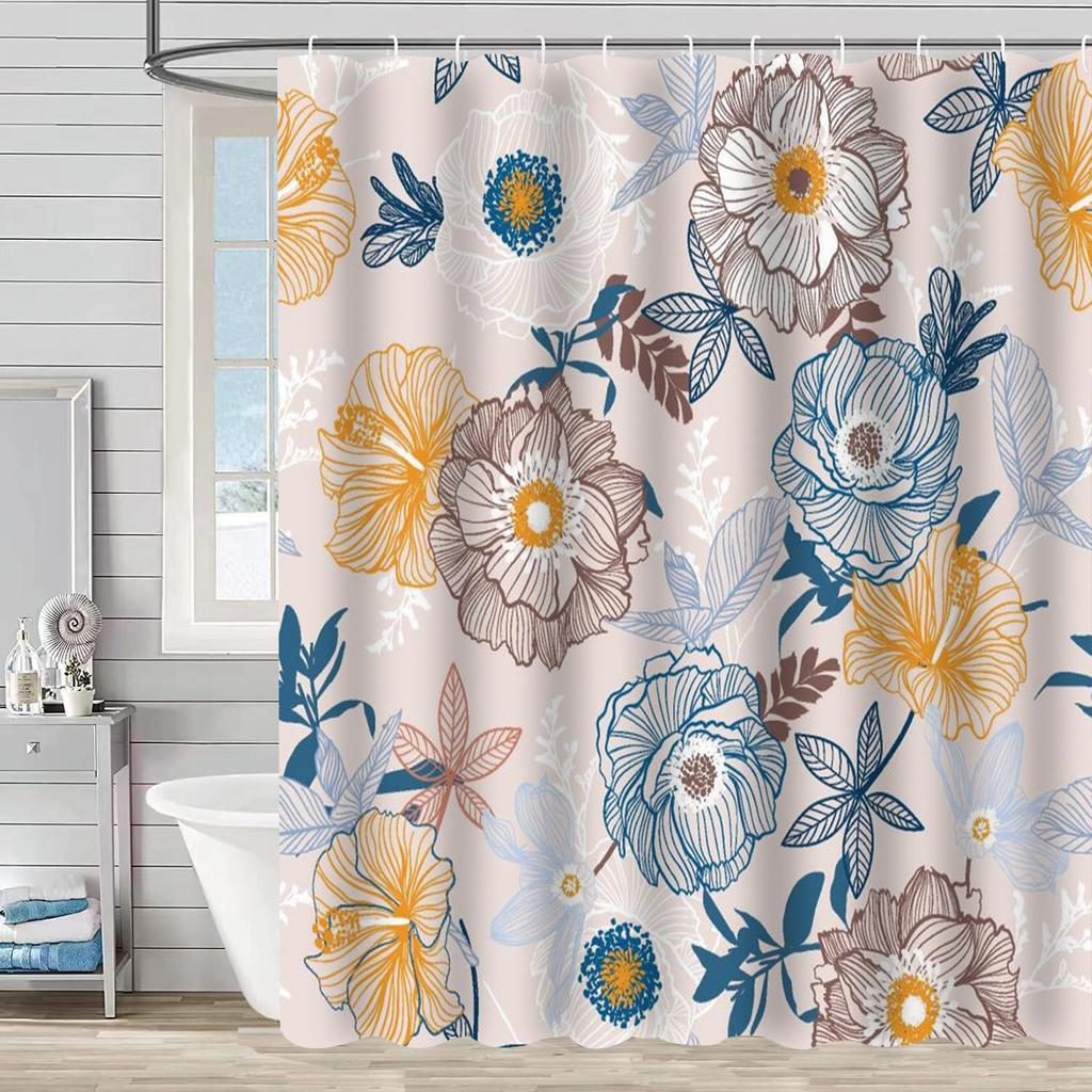 European Flowers, Birds, Plants Bath Curtains Waterproof Shower Curtain 3D Printing Bathroom Decoration with Hook Bath Screen
