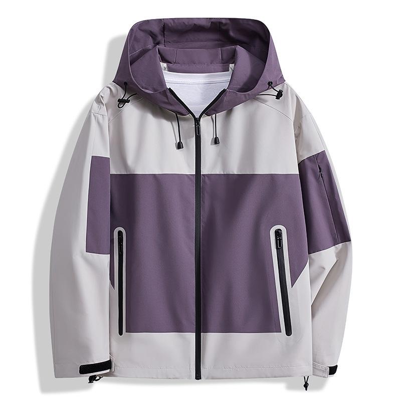 Men's and Women's Autumn and Winter Thin Hooded Jackets, Contrasting Color Youth Group Clothes, Outdoor Camping Windproof Jackets, Men's