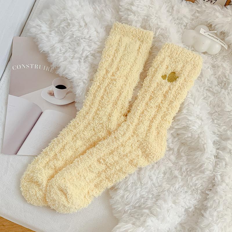 Loose, Tight-fitting Coral Fleece Warm Floor Socks for Women's Sleep In Autumn and Winter