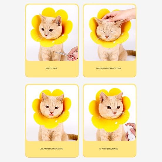 Cat Cone Recovery Collar Adjustable Cute Sunflower Pet Cone Collar Felt Recovery Cone for Kittens Prevents Lick-Bite And Scratching
