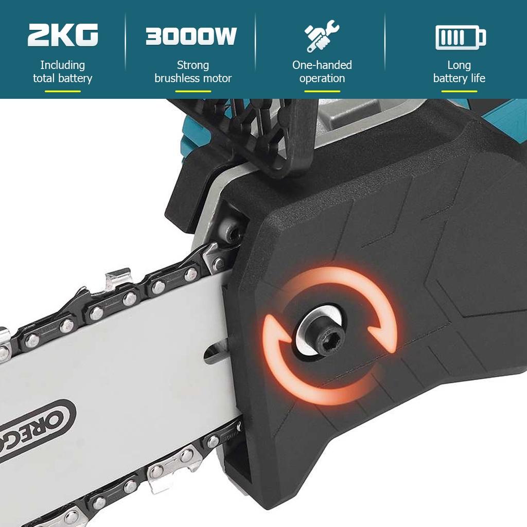 3000W 8/10 Inches Cordless Electric Saw Chainsaw With 2PC Li-ion Battery Brushless Motor Rechargeable Woodworking Tool 388VF