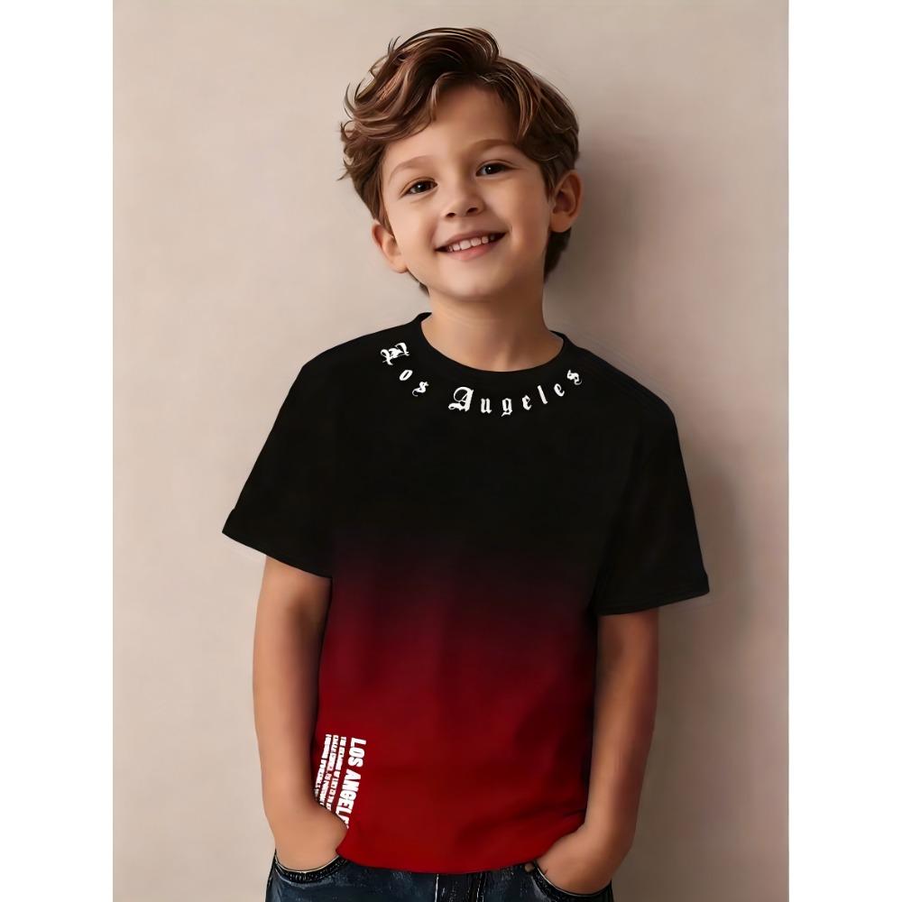 Boys Fashionable Round Neck T-Shirt Boys Printed T-Shirt - Two Color Gradient Short Sleeve T-Shirt 100