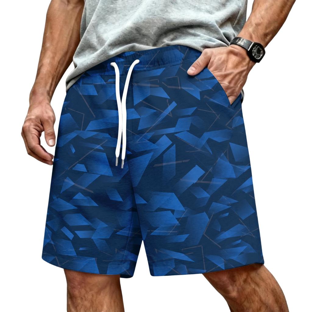 Men Casual Drawstring Waist Athletic Shorts Relaxed Fit Lightweight Breathable Fabric Gradient Print Elastic Waistband