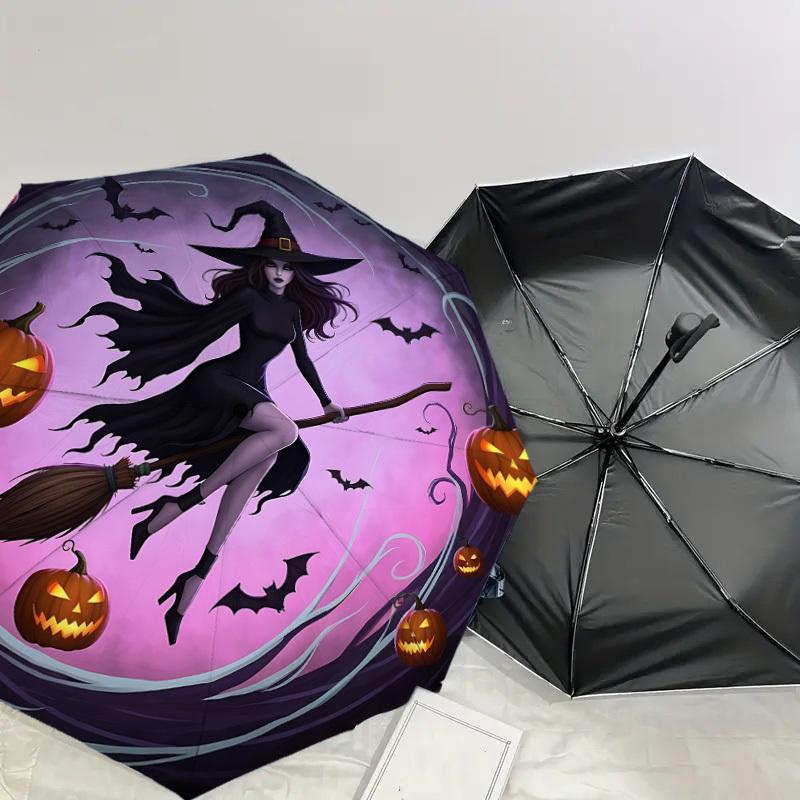 1PC Halloween Witch Umbrella-8-Rib Reinforced, Automatic Open, Lightweight & Durable, Cute Fashion Accessory for Outdoor-T176