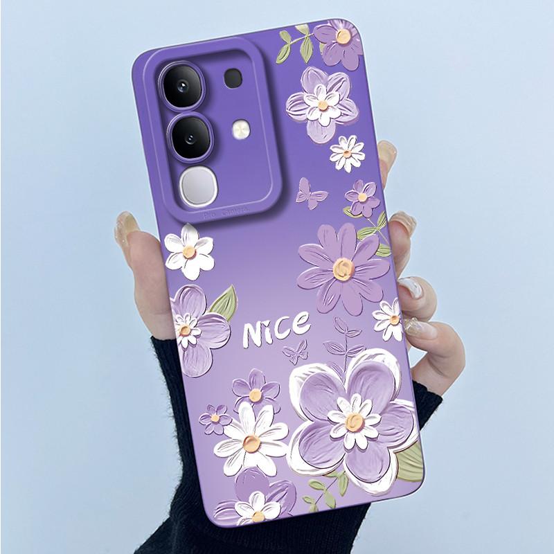 For Vivo Y29 4G Phone Case Fashion Simplicity Oil Painting Flower Soft Liquid Silicone Shell Back Cover For Vivo Y 29 4G Fundas