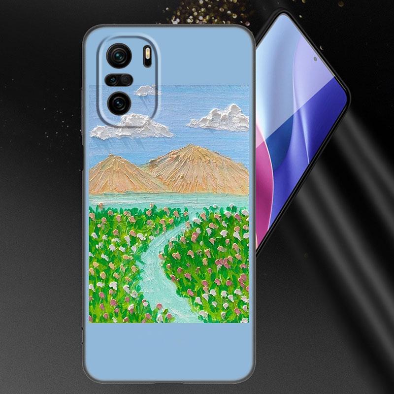 Emboss Flower Art Phone Case For Xiaomi Mi POCO X3 NFC GT M4 M3 12 11T 10T Pro A3 11 Lite NE 5G 12X 11i F3 Soft TPU Black Cover