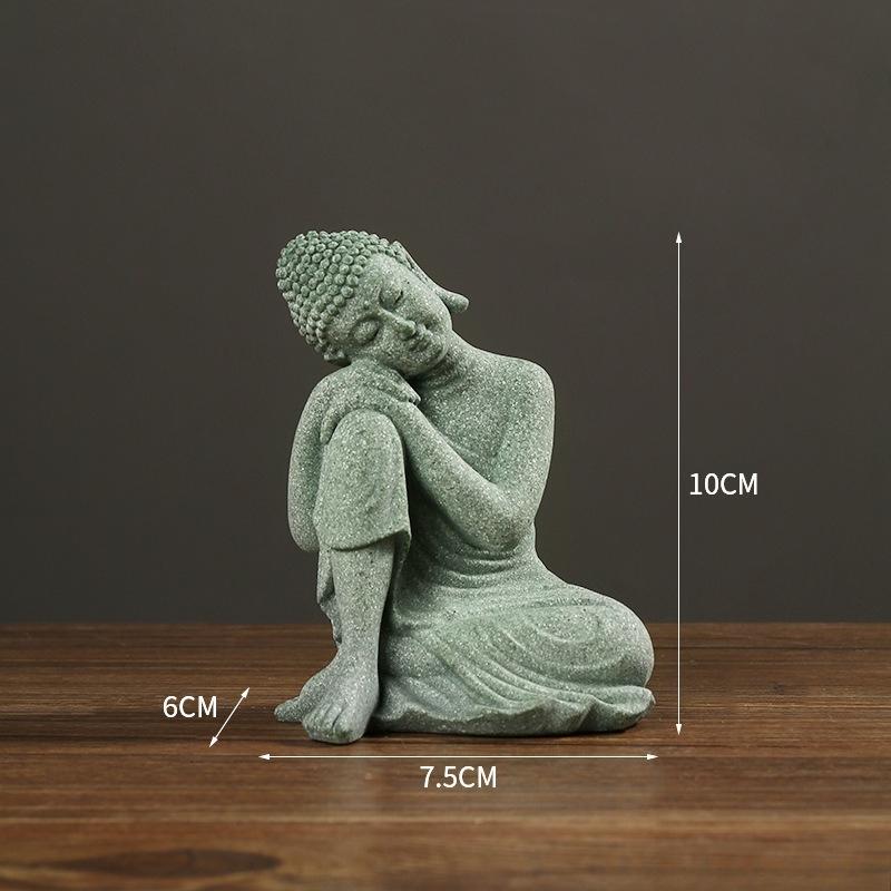 Zen Buddha statue ornaments fish tank rockery bonsai flowing water figure micro landscape decoration Green Sandstone small Craft