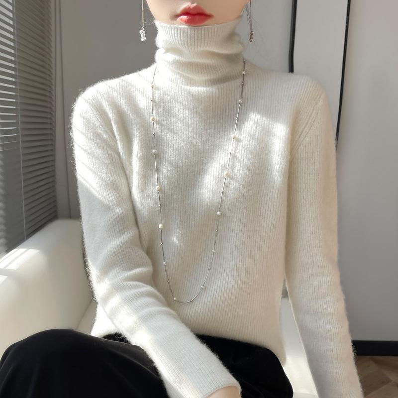 INDFS Women's Fashion Casual Fall Winter Solid Color Print Long Sleeve High Neck Sweaters